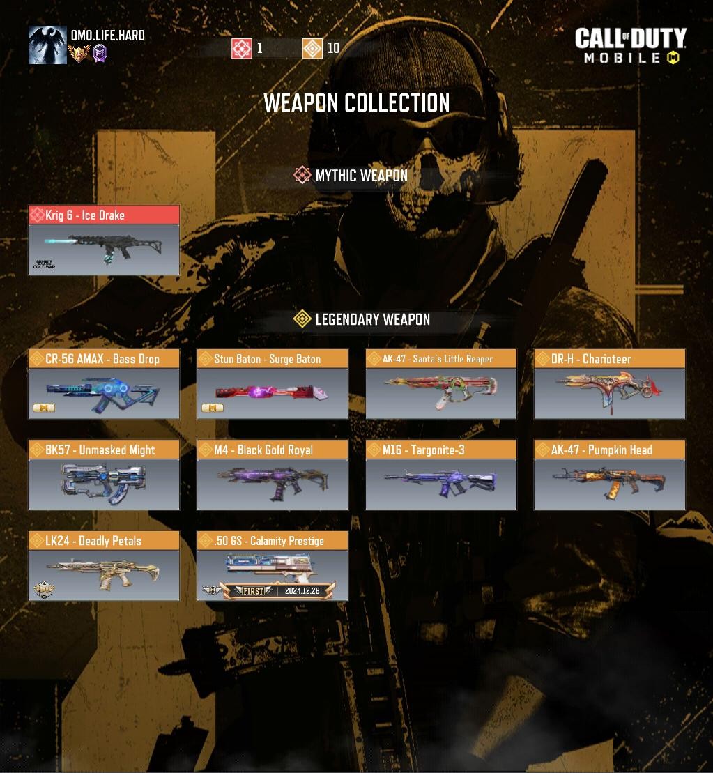 Call of Duty Mobile Account - Mythic Gun Krig6 -Ice Drake(Level 2) Mythic Soldier,[Spectre-T-3] 10 Legendary Guns Camo/Lethal/Operator Skill Mythic Card/Coins :45/160 CO.134