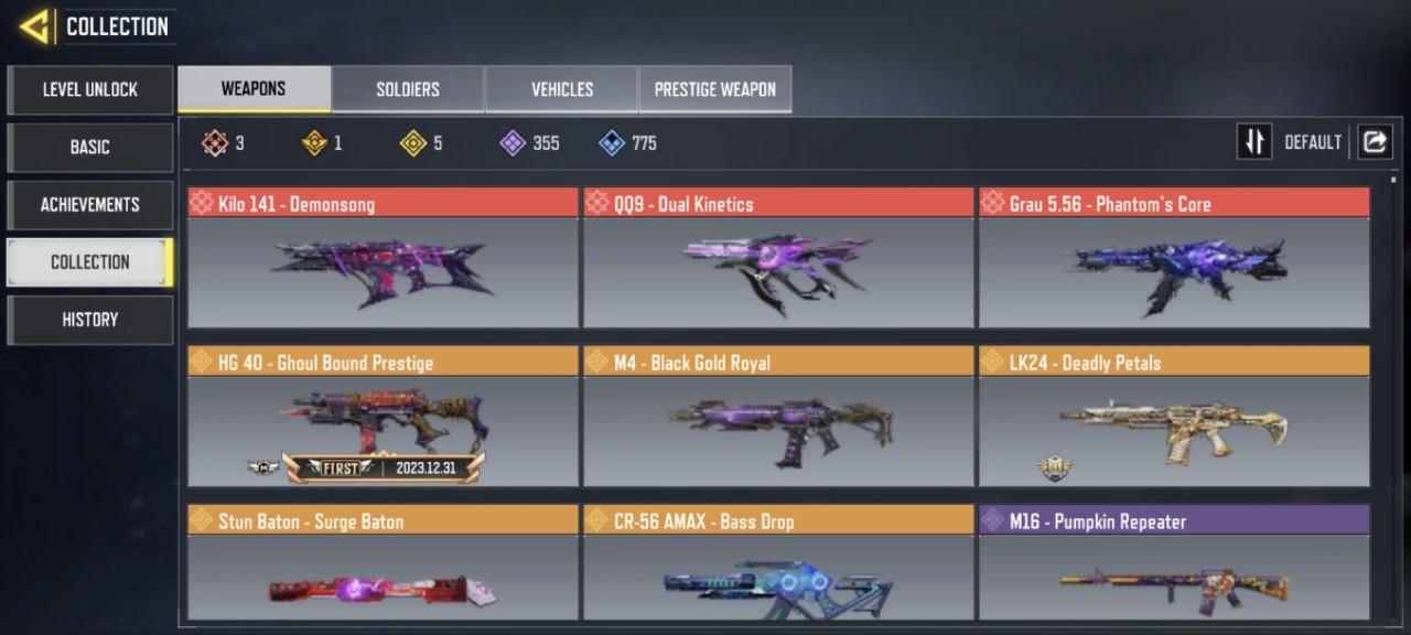 Call of Duty Mobile Account – 3 Mythic Guns | 5 Legend Guns | 355 Epic Guns |226 Skins |Dance : 63 |Diamond gun : 5 |UID on description