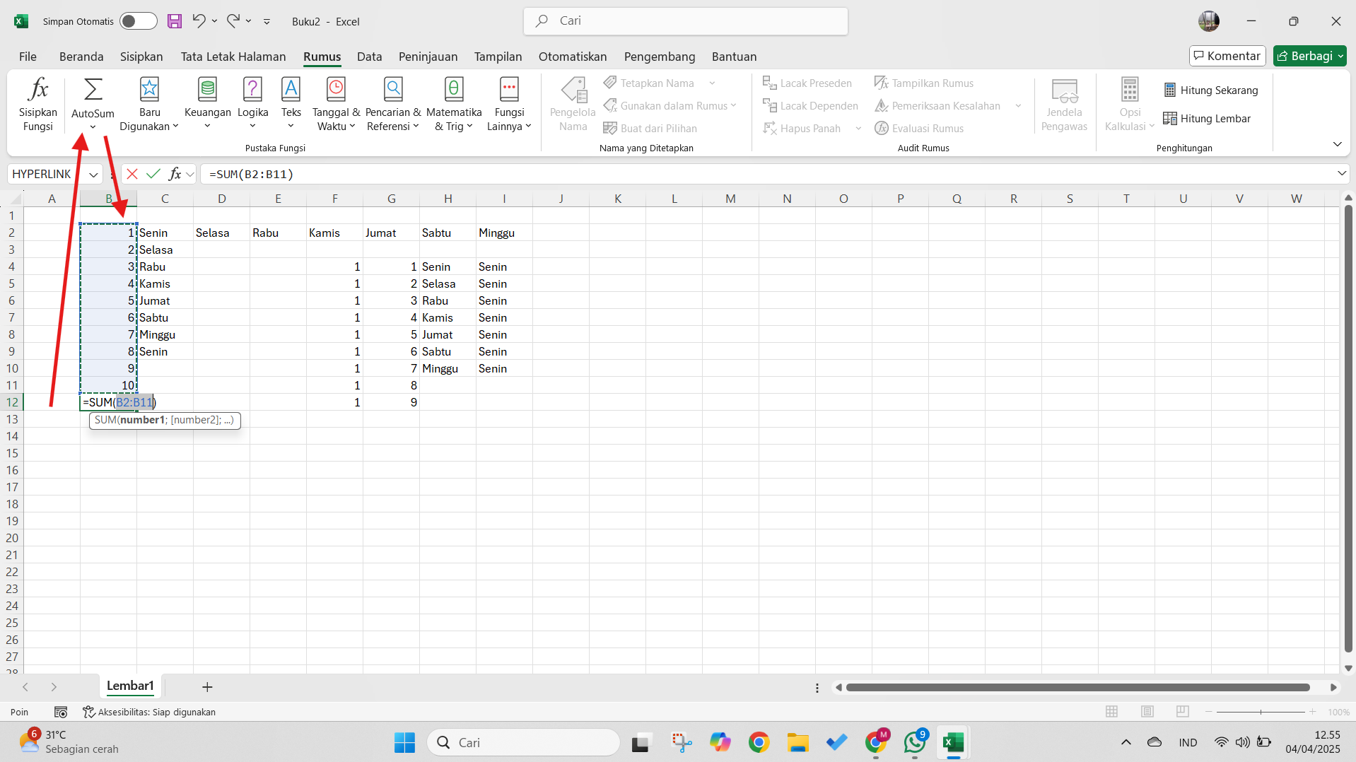AutoSum Excel