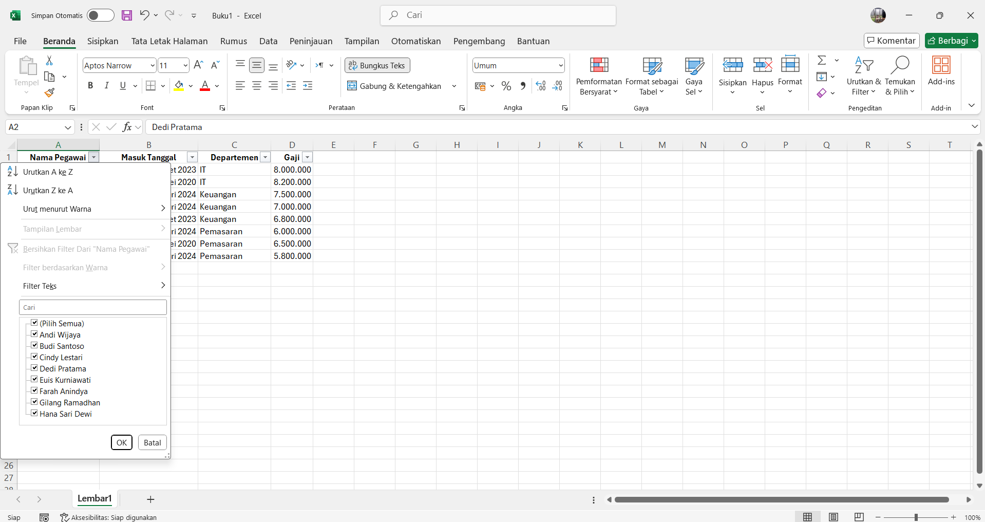 Dropdown Filtering Data