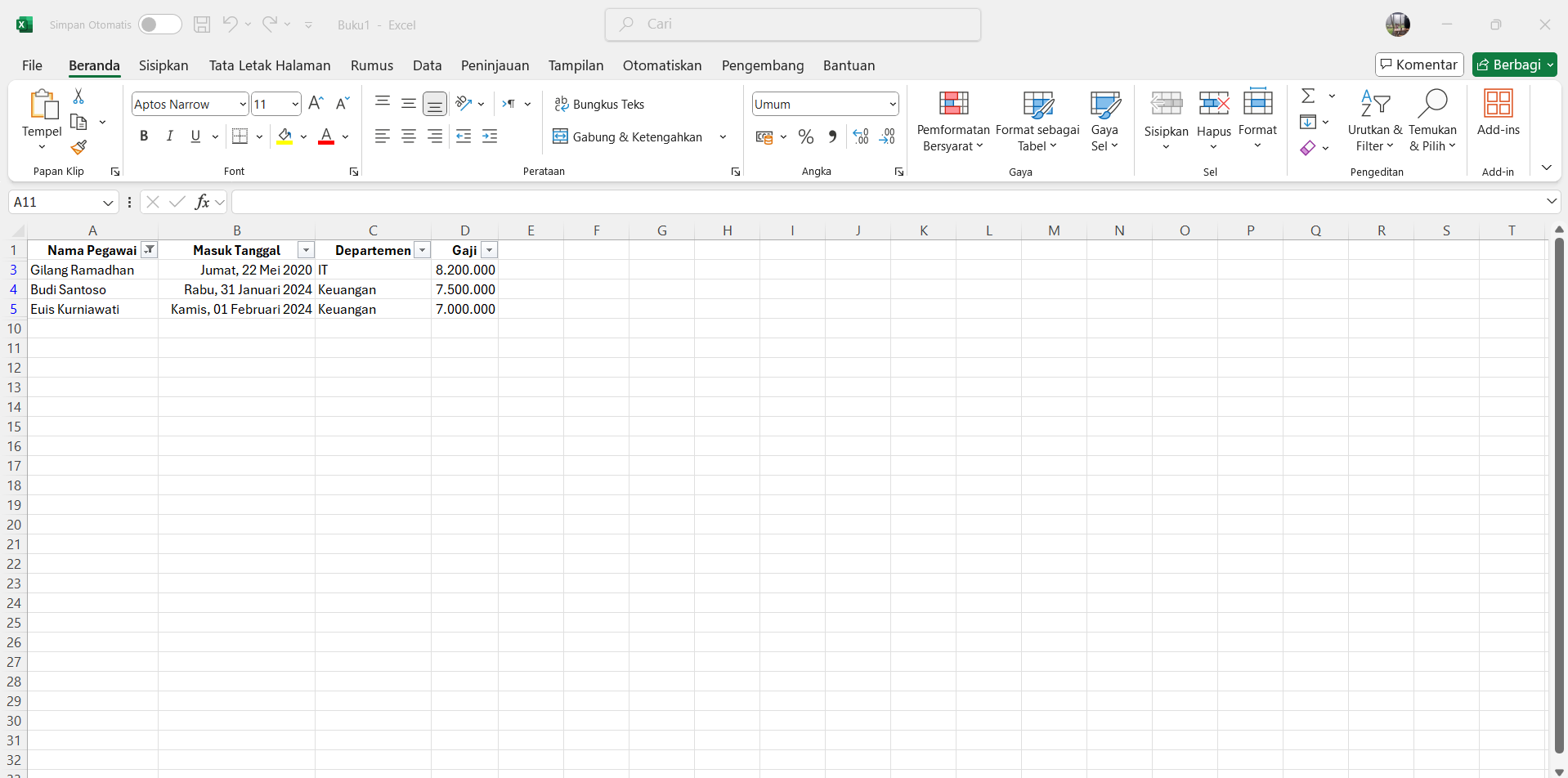 Data berhasil difilter