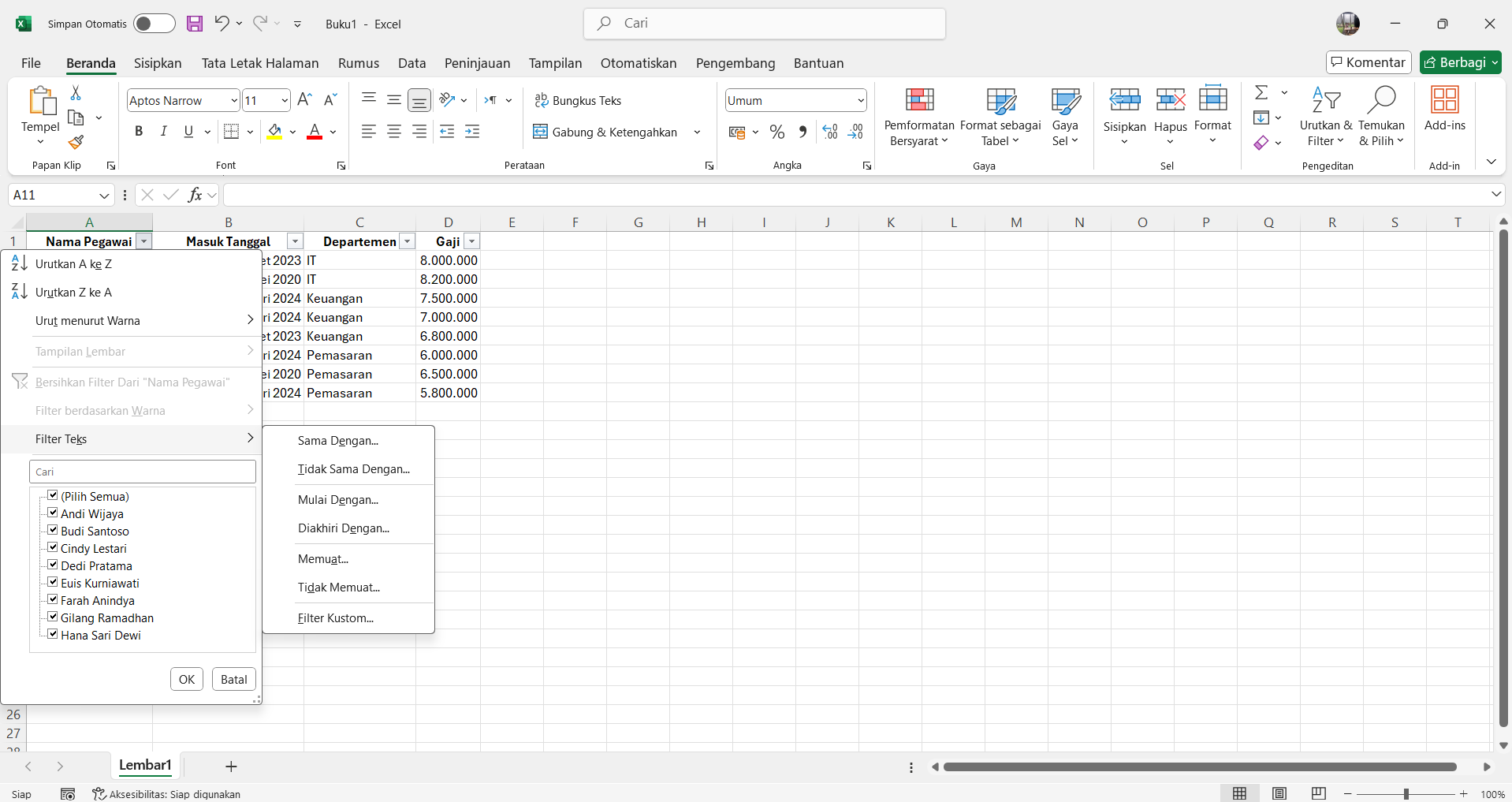 Filter tipa data teks