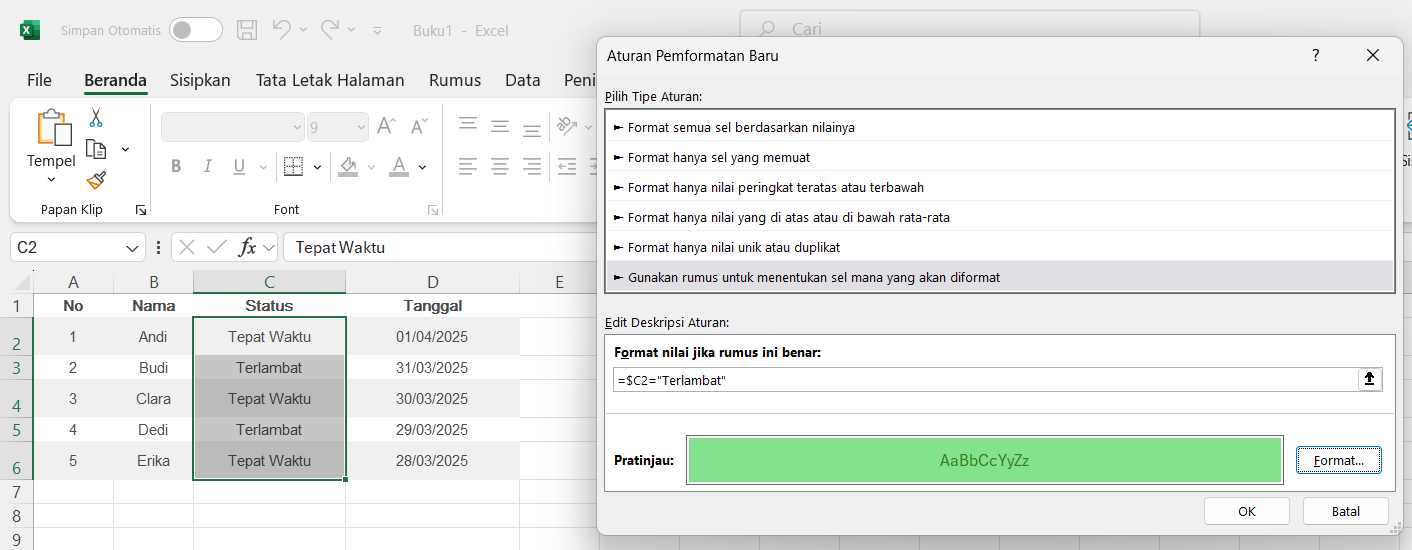 Aturan baru dengan Rumus