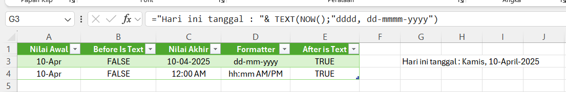 Kalimat Dinamis dengan rumus TEXT Excel