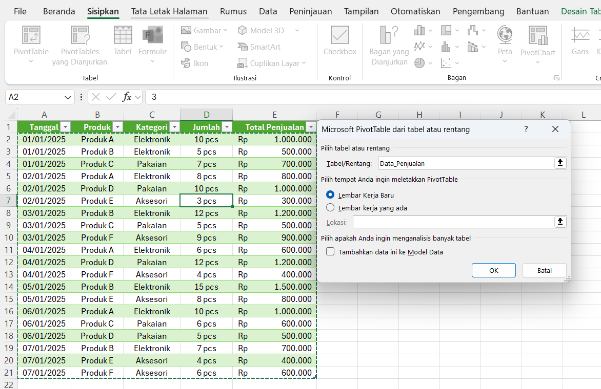 Membuat Pivot Table