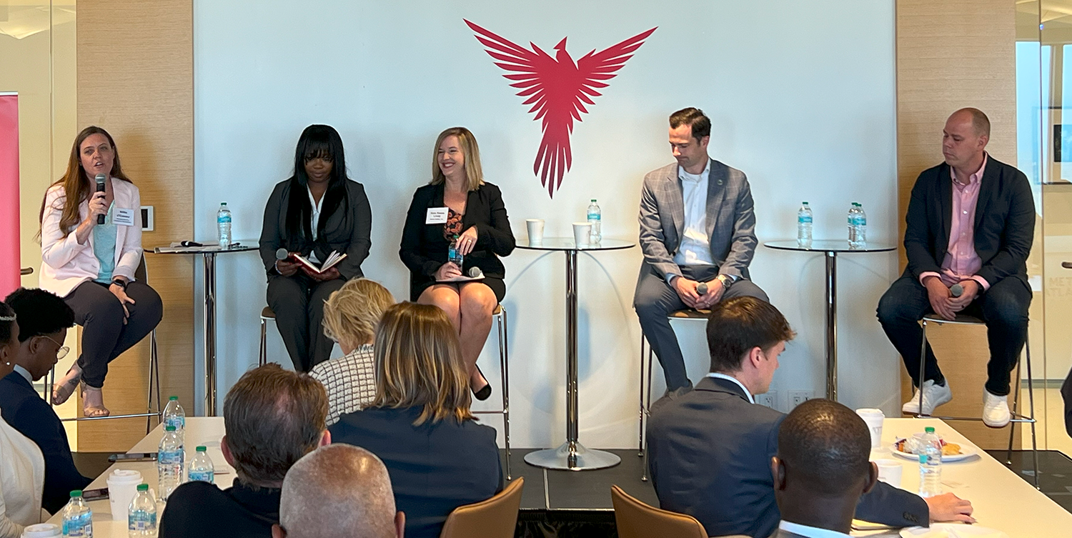 From left: Katie O'Conner, PIN; Mayor LaRhonda Patrick, Warner Robins; Kara Lively, Atlanta Beltline; Mayor Michael Caldwell, Woodstock; and Brandon Branham, Peachtree Corners Assistant City Manager. 