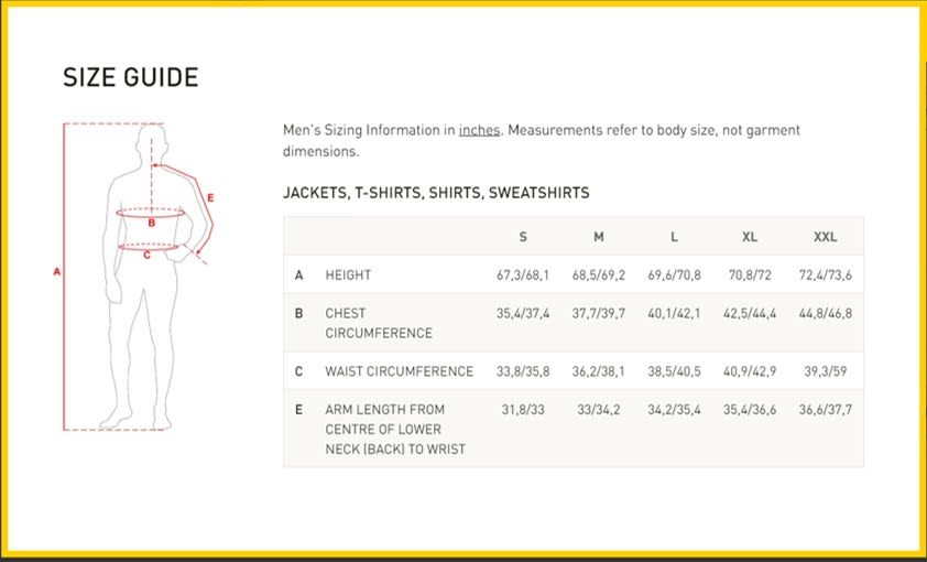 טבלת-מידות-T_SHIRT-JEEP טבלת-מידות-T_SHIRT-JEEP