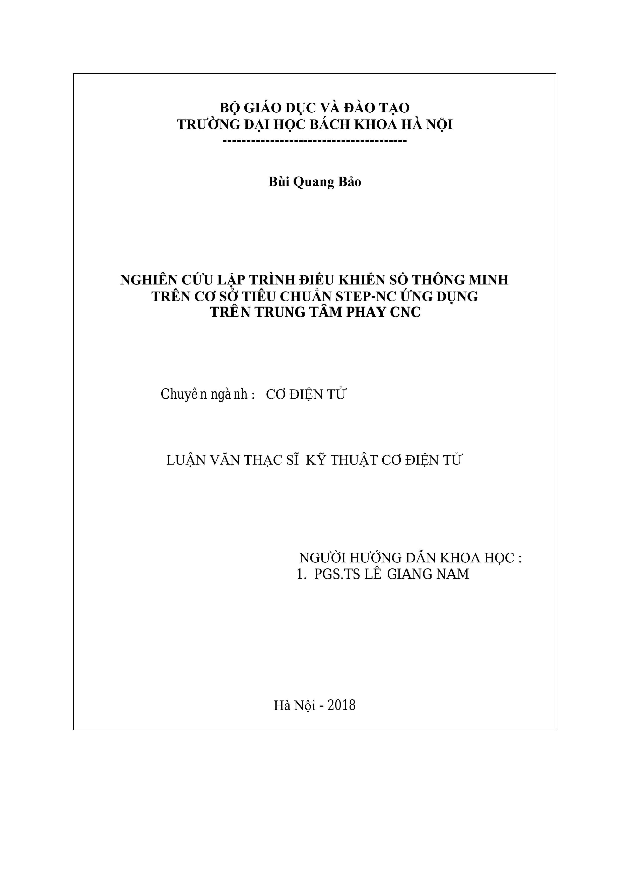 Nghiên cứu lập trình điều khiển số thông minh trên cơ sở tiêu chuẩn Step- NC ứng dụng trên trung tâm phay CNC