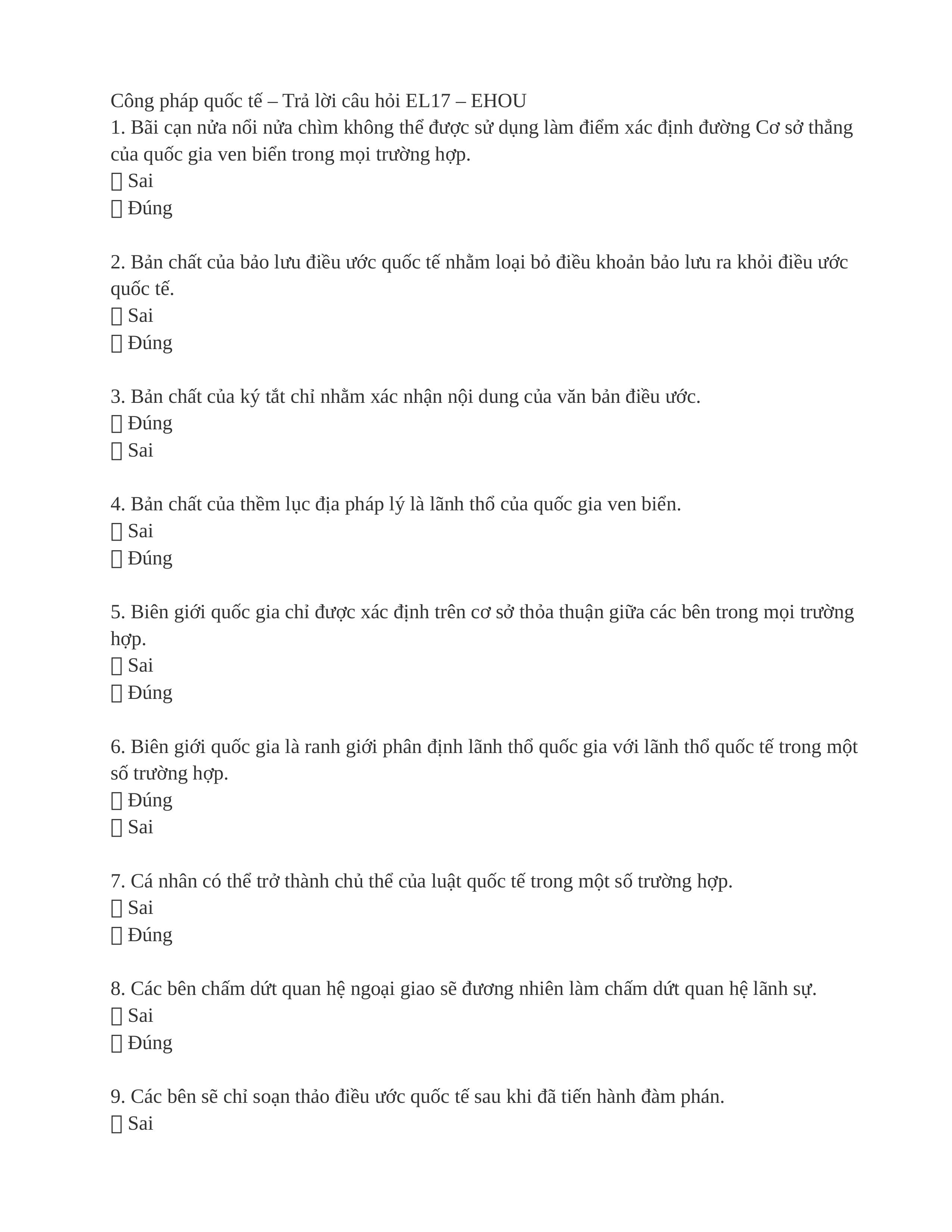 Công pháp quốc tế (trắc nghiệm)