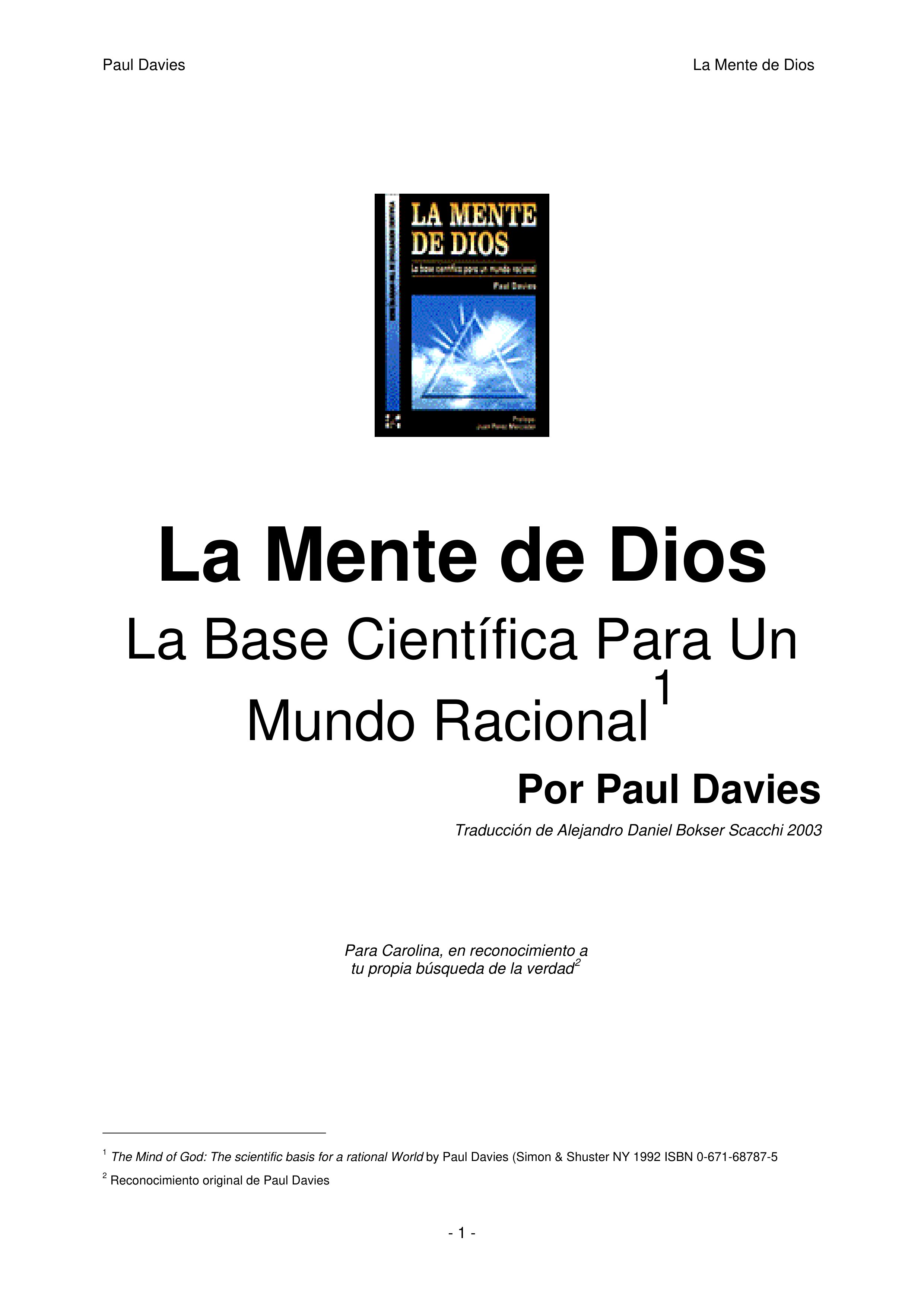 davies, paul - la mente de dios