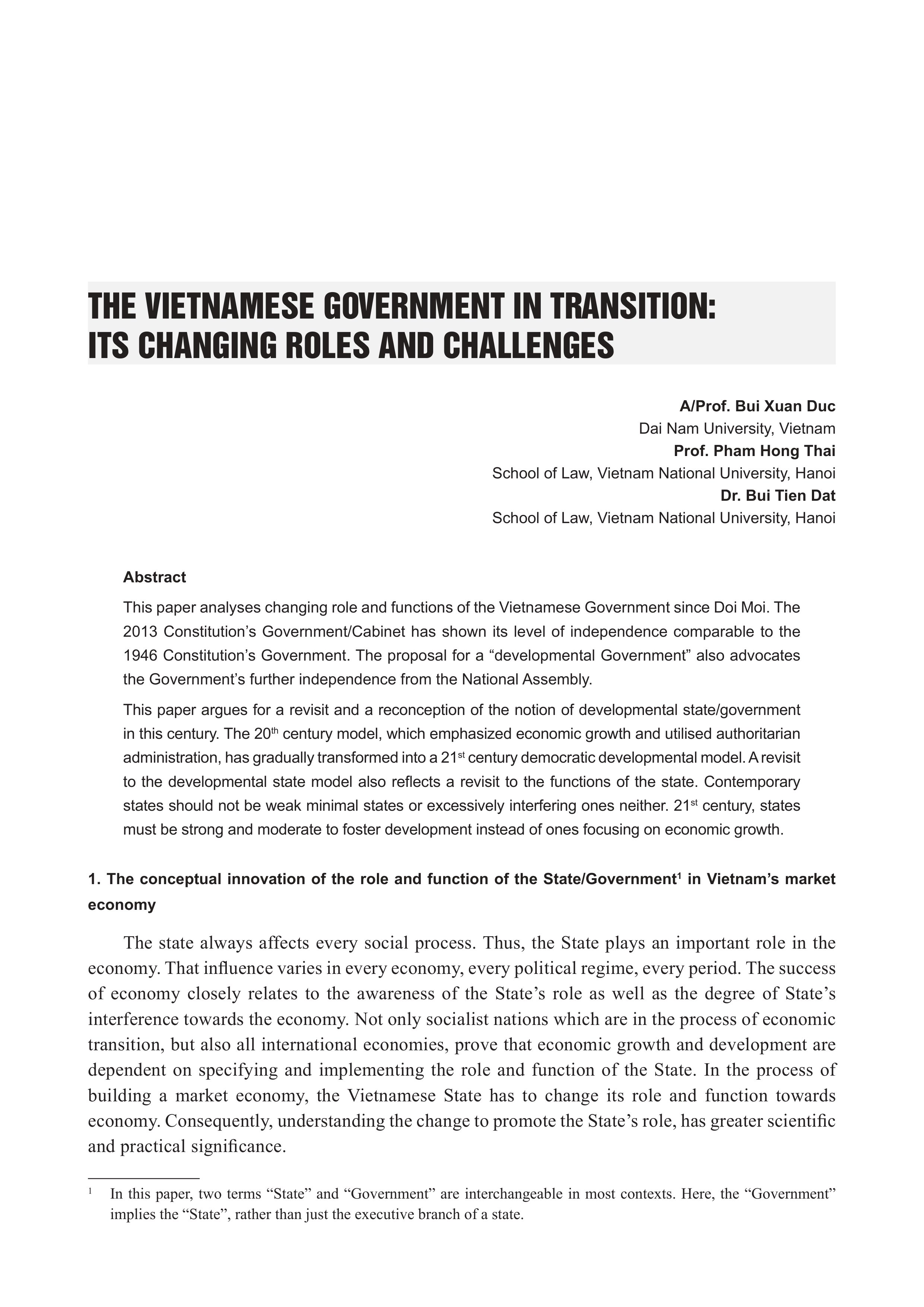 The Vietnamese government in transition: Its changing roles and challenges