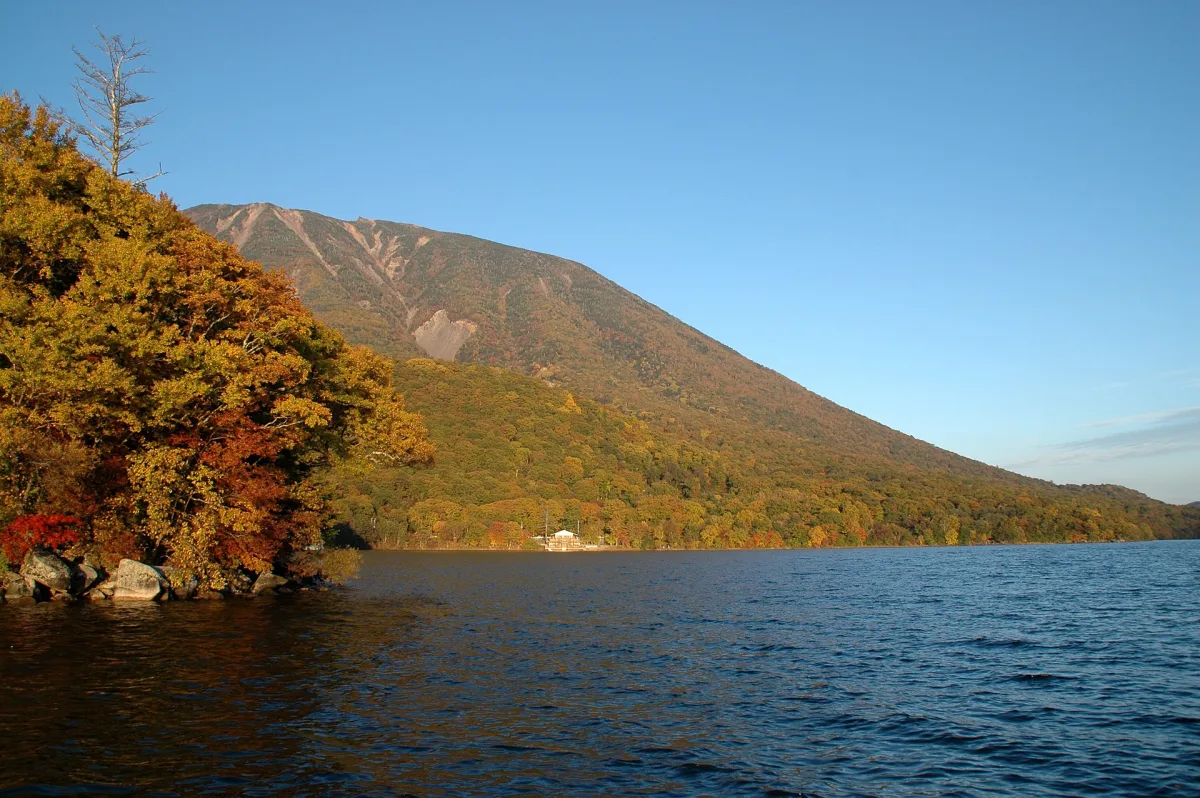 Lake Chuzenji and Mount Nantai in autumn, Nikko National Park, Japan fall foliage