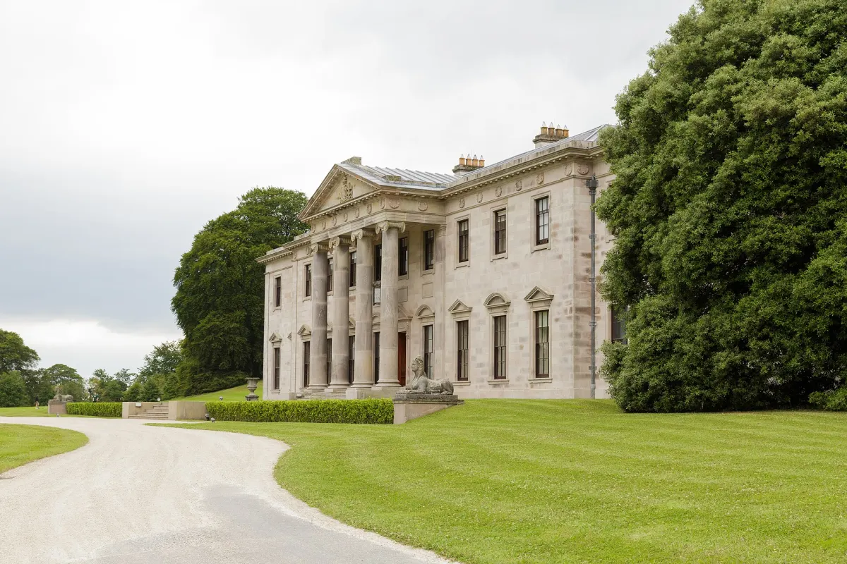 The grand Georgian facade of Ballyfin Demesne country house hotel in Ireland