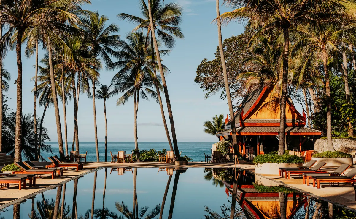 The infinity pool and Thai pavilion at Amanpuri, the first Aman resort in Phuket