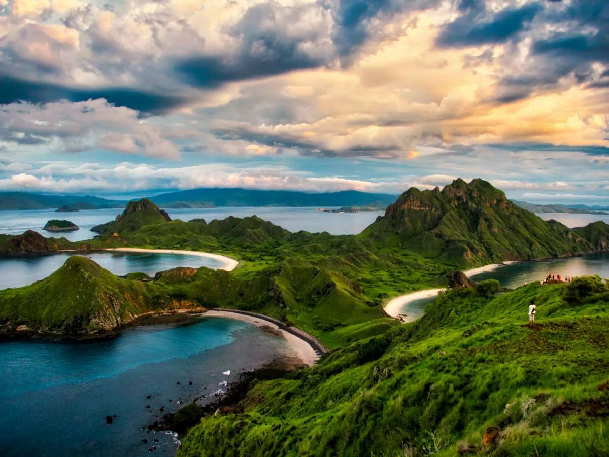 Padar Island viewpoint over three coves in Komodo National Park