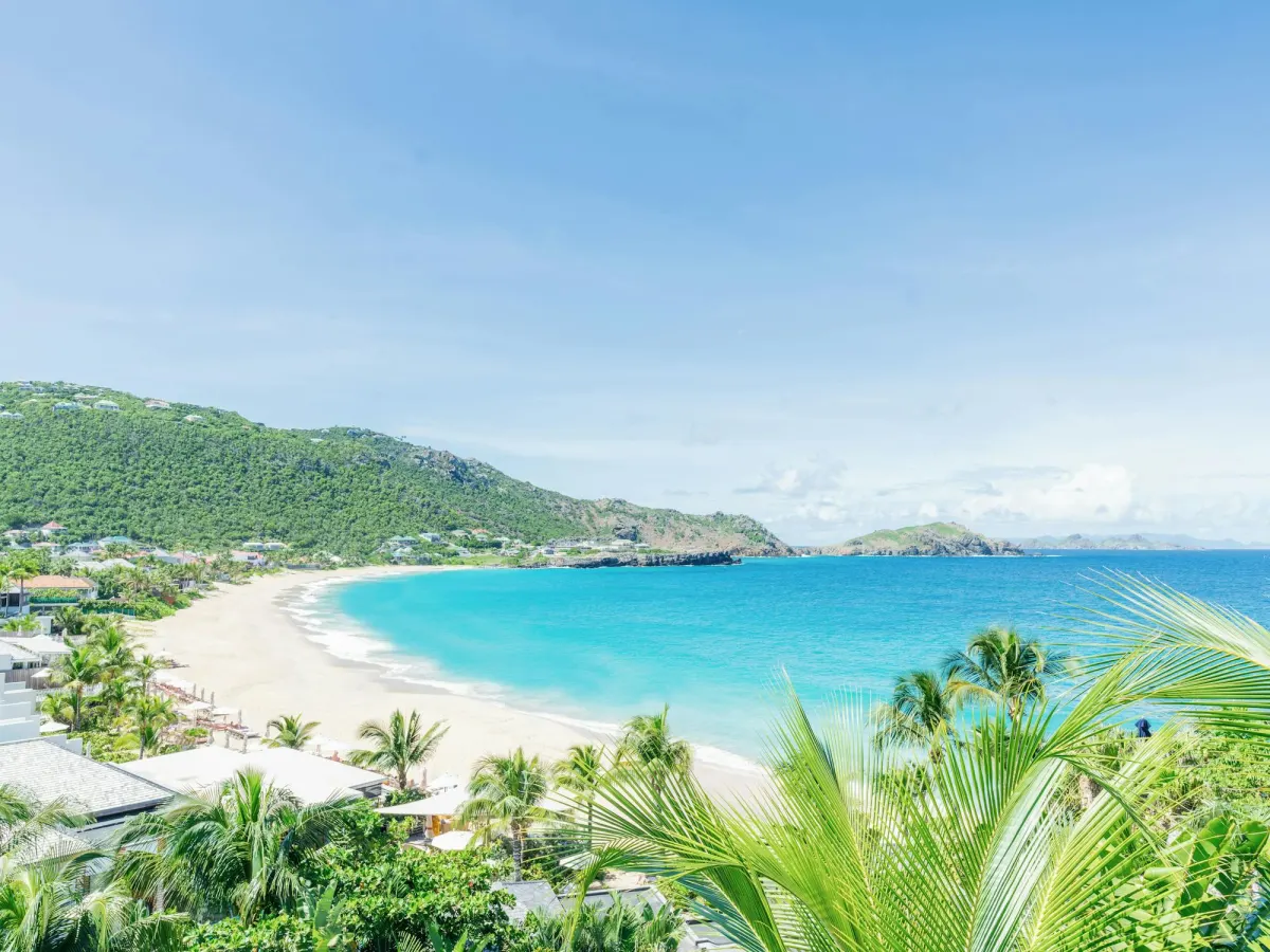 Cheval Blanc St-Barth on Flamands beach aerial view, Forbes Five-Star hotel in St. Barths