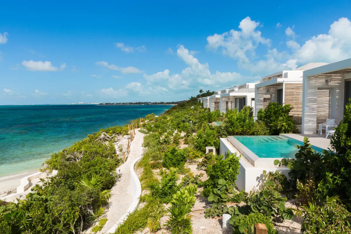 Rock House Turks and Caicos cliffside villas with private pools above the sea, Grace Bay Resorts