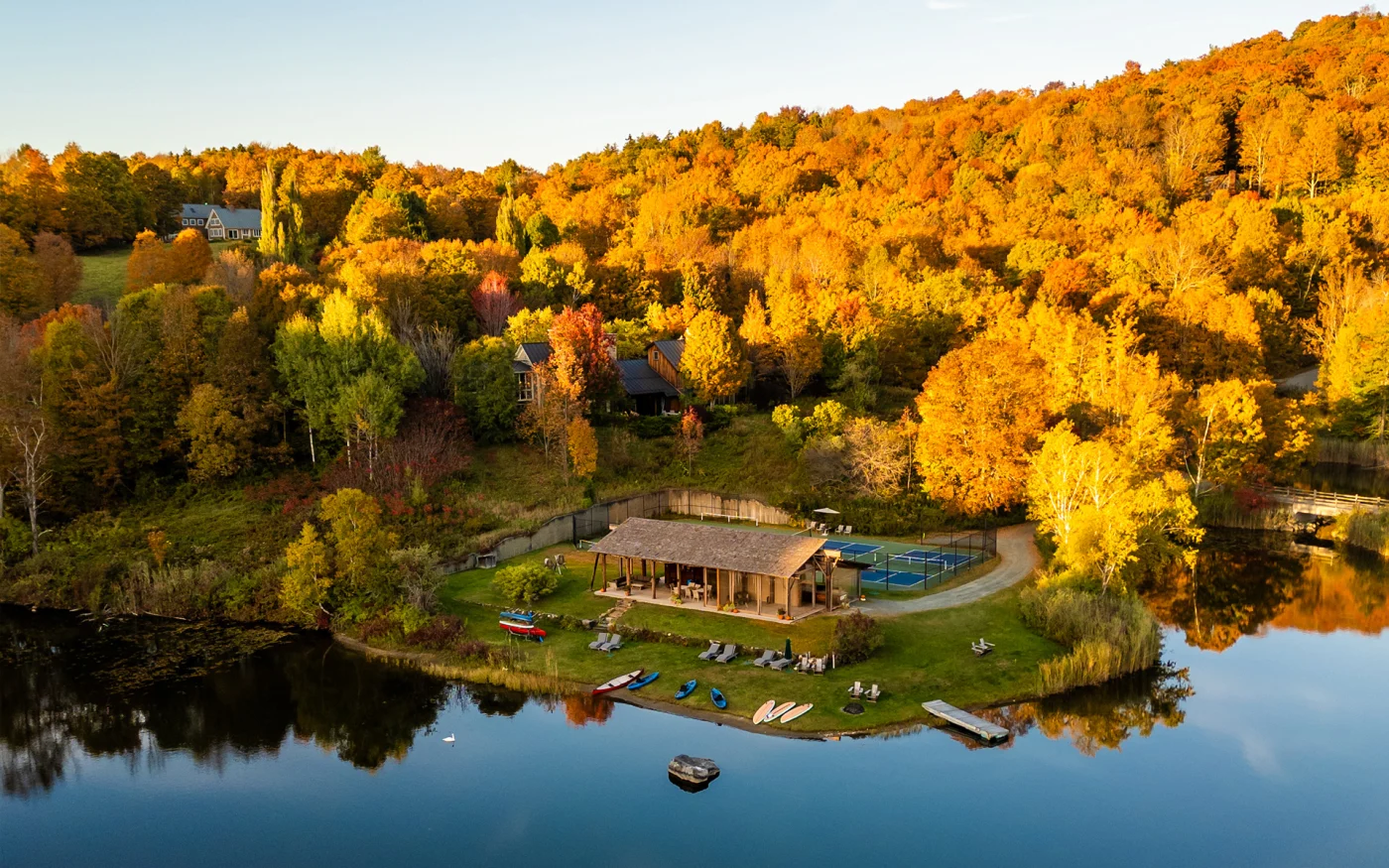 Twin Farms in Barnard, Vermont, at peak fall foliage, the best New England hotel for leaf season