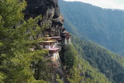 The Tiger's Nest monastery, Paro Taktsang, perched on a cliff in Bhutan