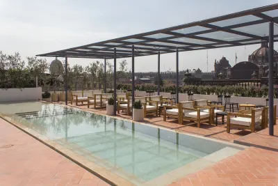 Rooftop pool at Circulo Mexicano overlooking Mexico City's Centro Historico