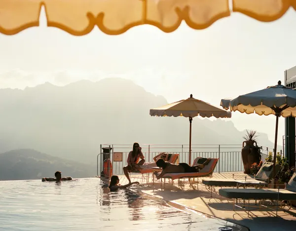 Caruso Belmond Hotel Ravello Amalfi Coast La Piscina infinity pool 1000 feet above Tyrrhenian Sea Italy