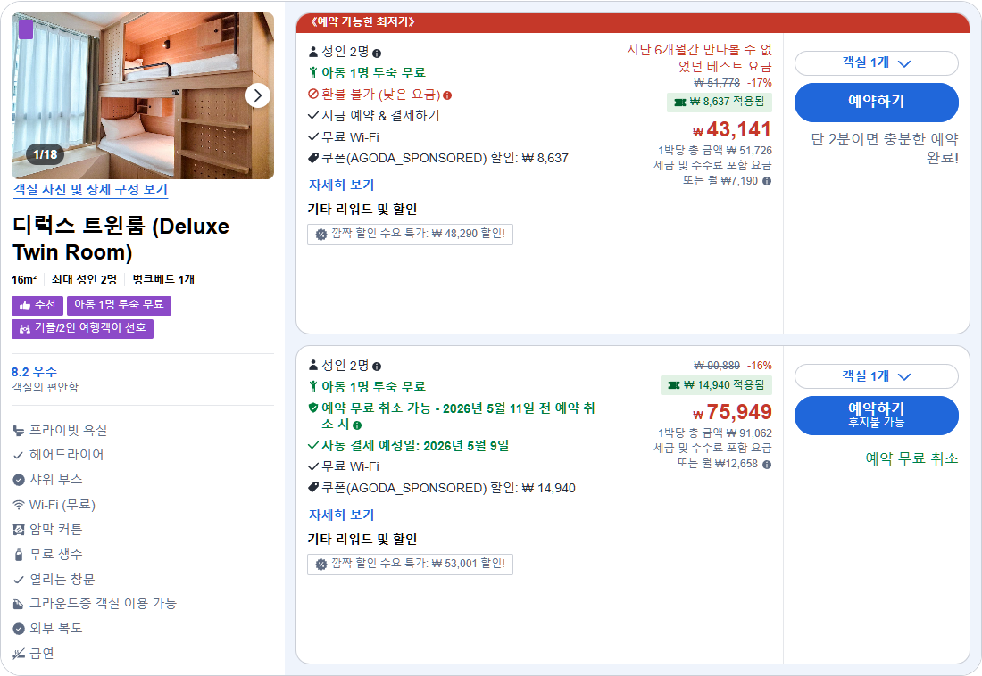 디럭스 트윈룸 (Deluxe Twin Room)