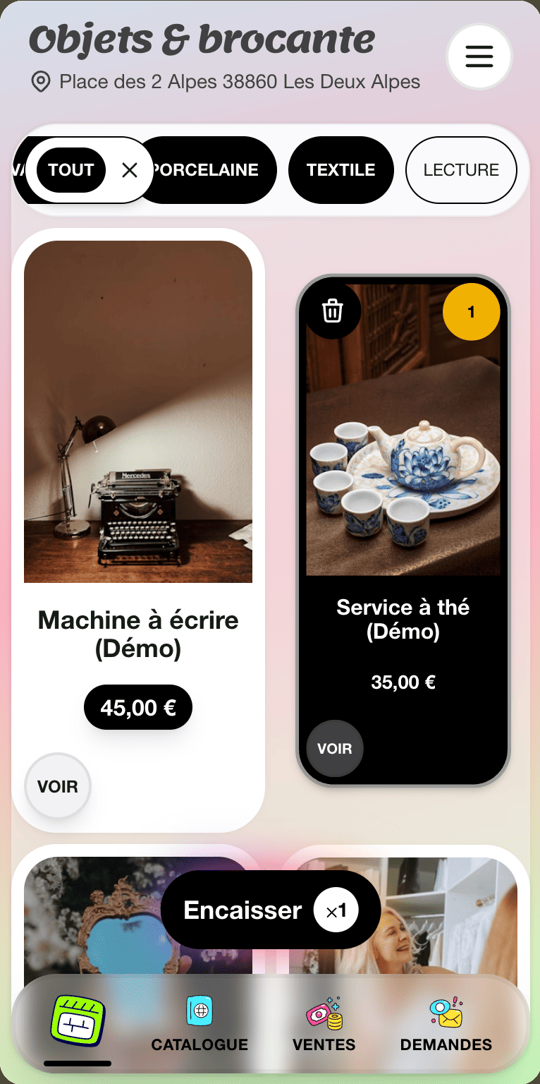 Interface mobile Ma Caisse de Comptoir sur smartphone