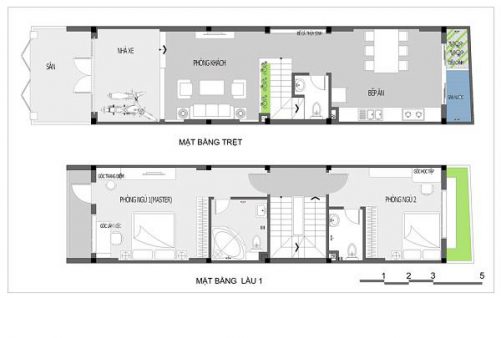 2. Bản vẽ thiết kế nhà 2 tầng 5×20 - Dự trù kinh phí xây nhà hai tầng