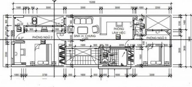4. Bản vẽ nhà 2 ống 2 tầng 5×15 - Dự trù kinh phí xây nhà hai tầng