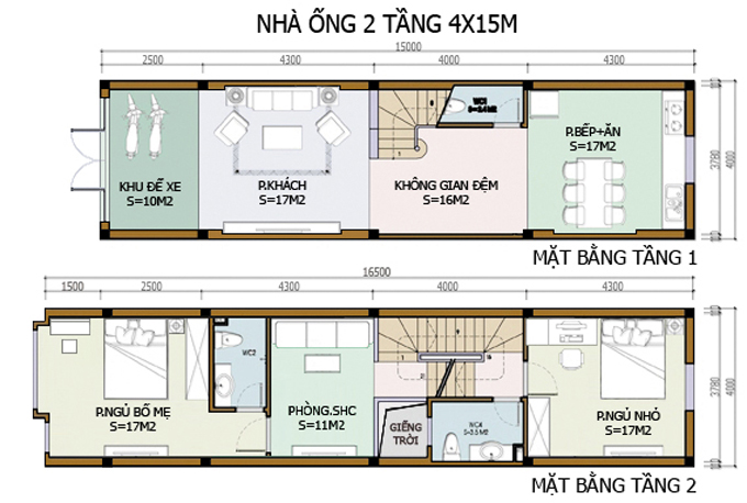 5. Bản vẽ nhà ống 2 tầng 4x15m - Dự trù kinh phí xây nhà hai tầng