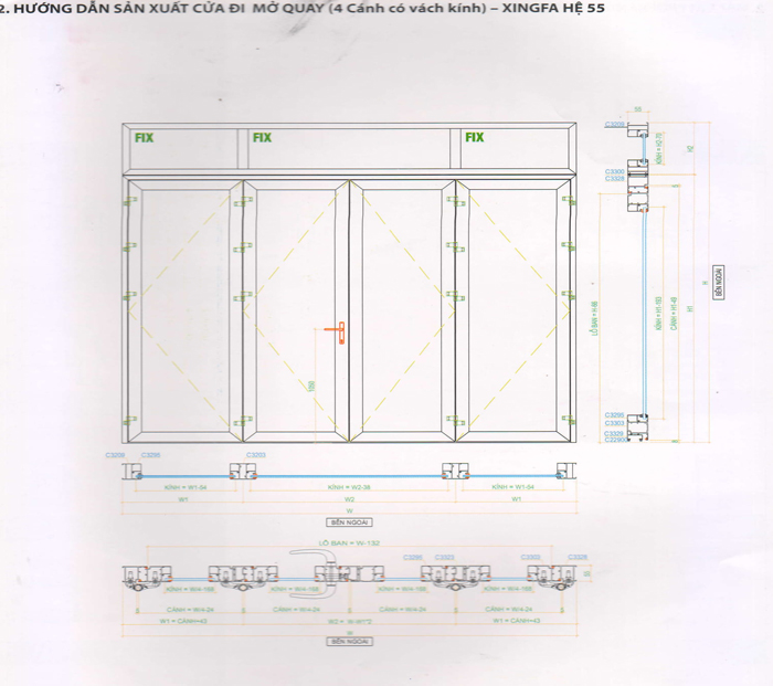 Cửa đi nhôm Xingfa 4 cánh mở quay