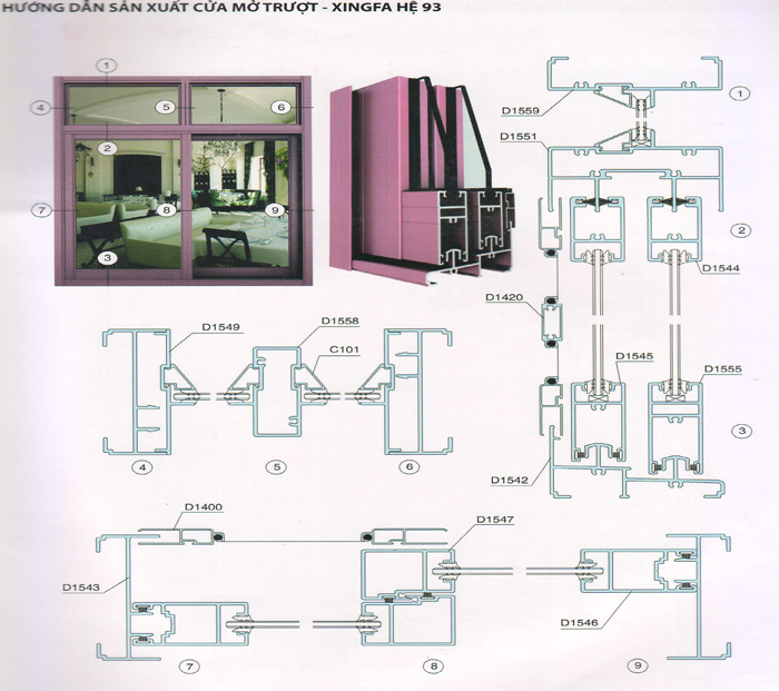 Sản xuất chi tiết cửa nhôm Xingfa mở trượt