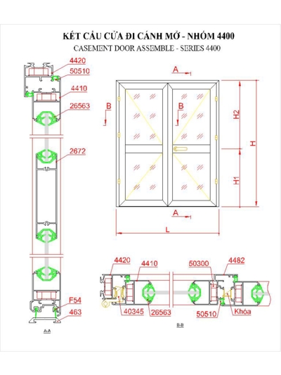 Cửa nhôm Việt Pháp hệ 4400 - Hướng dẫn cách làm cửa nhôm Việt Pháp hệ 4400, 4500, 2600