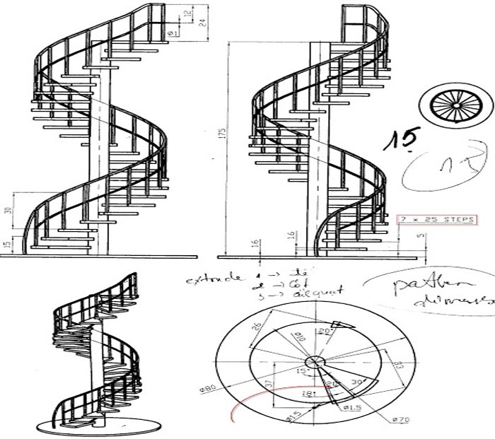 Bản vẽ cad cầu thang xoắn ốc - Tham khảo các mẫu bản vẽ kết cấu cầu thang xoắn đẹp