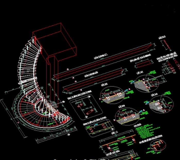 Bản vẽ cầu thang xoắn ốc - Bản vẽ cad cầu thang xoắn ốc