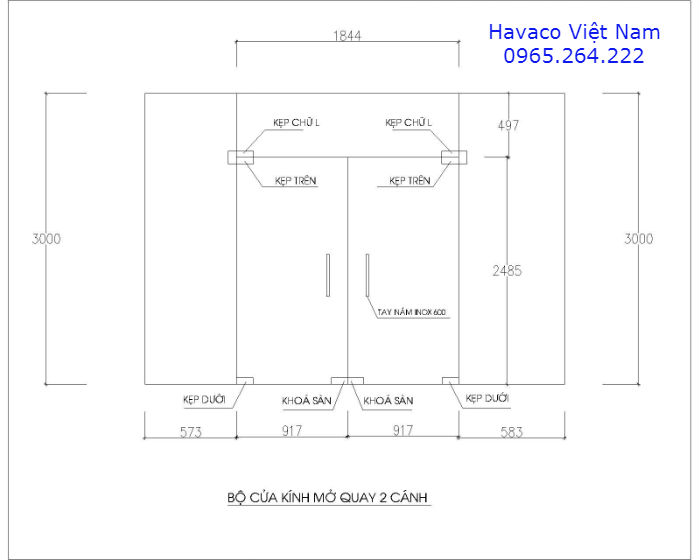 Cửa kính thủy lực 2 cánh