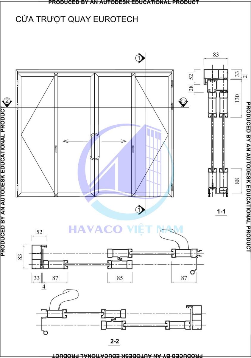 Phân loại cửa nhôm hệ trượt quay - Báo giá cửa nhôm trượt quay 4 cánh, 2 cánh Eurotech, Zhongkai, Eurovn