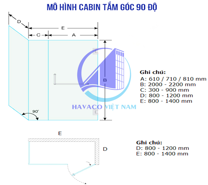 Cabin nhà tắm sử dụng cửa kính mở quay - Cửa kính cường lực nhà tắm - Cabin vách kính phòng tắm