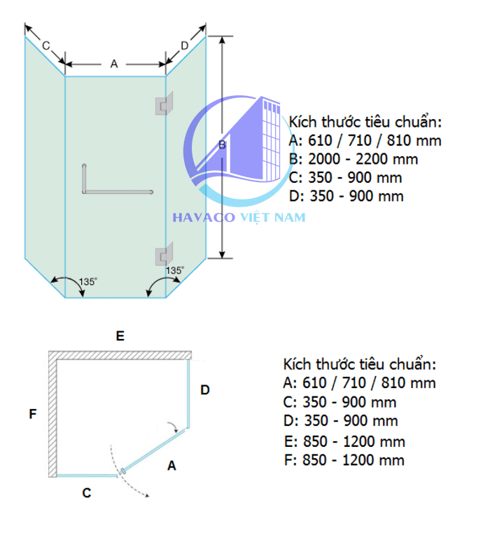 Cabin nhà tắm sử dụng cửa kính mở quay - Cửa kính cường lực nhà tắm - Cabin vách kính phòng tắm