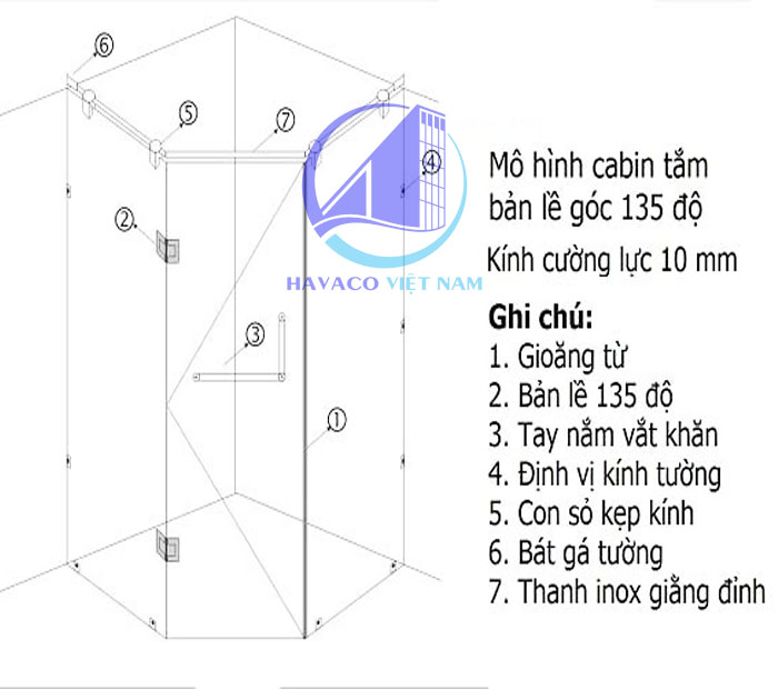 Cabin nhà tắm sử dụng cửa kính mở quay - Cửa kính cường lực nhà tắm - Cabin vách kính phòng tắm