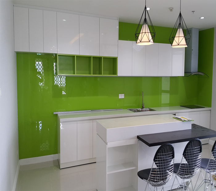 Chi tiết vật liệu và hiện trạng liên quan Kính ốp bếp màu xanh lá cây: chọn sao cho đẹp