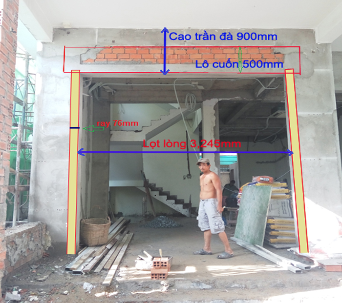 Chi tiết vật liệu và cấu tạo liên quan Cách xây tường để chờ lắp đặt cửa cuốn