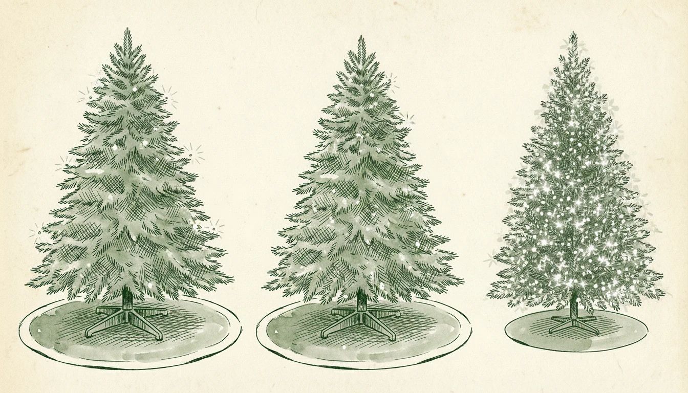 Same tree with different light densities: 70, 100, and 130 lights per foot