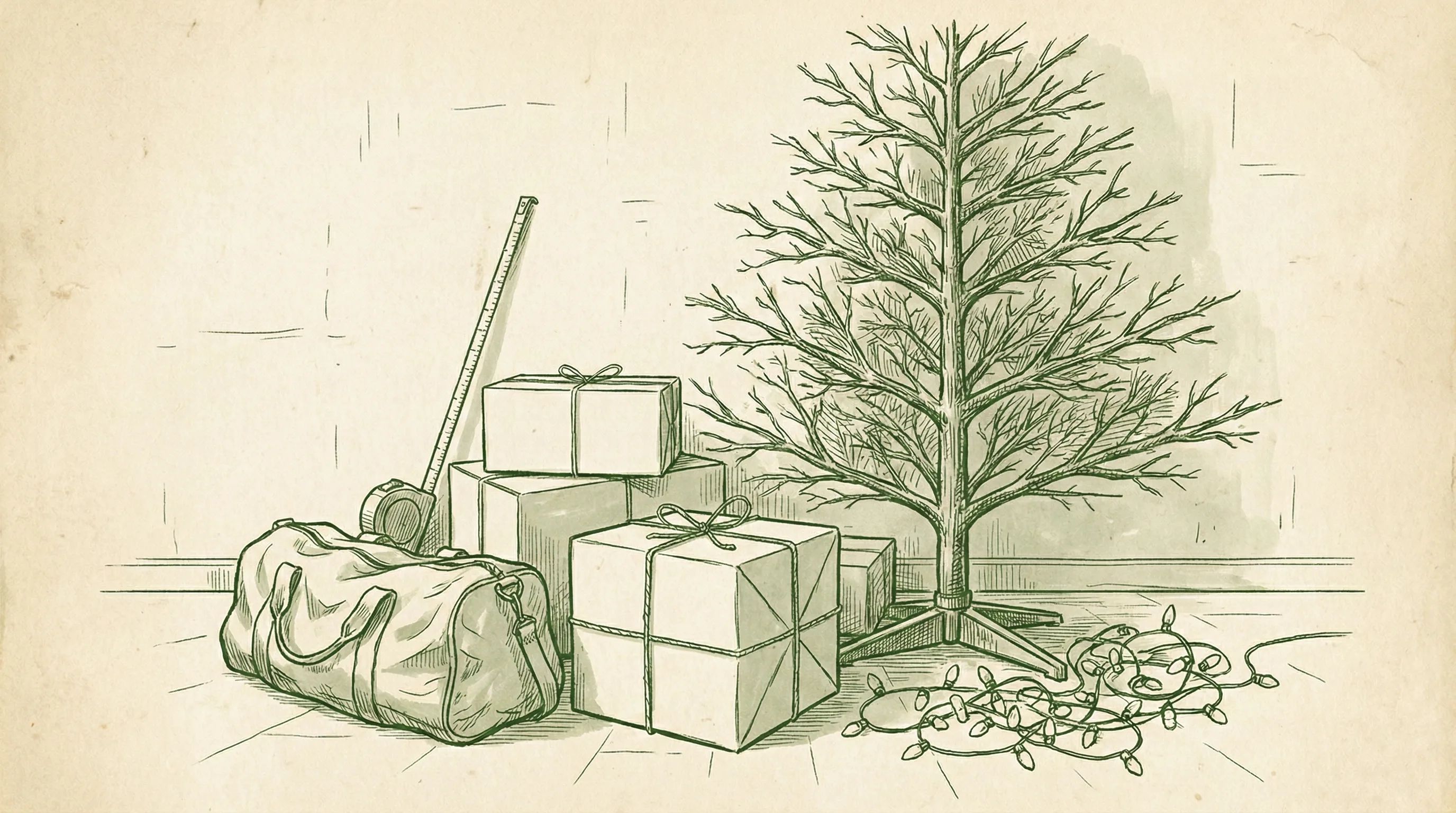 Storage supplies for artificial Christmas trees: protective storage box, stand cover, light cord organizer, and moisture control