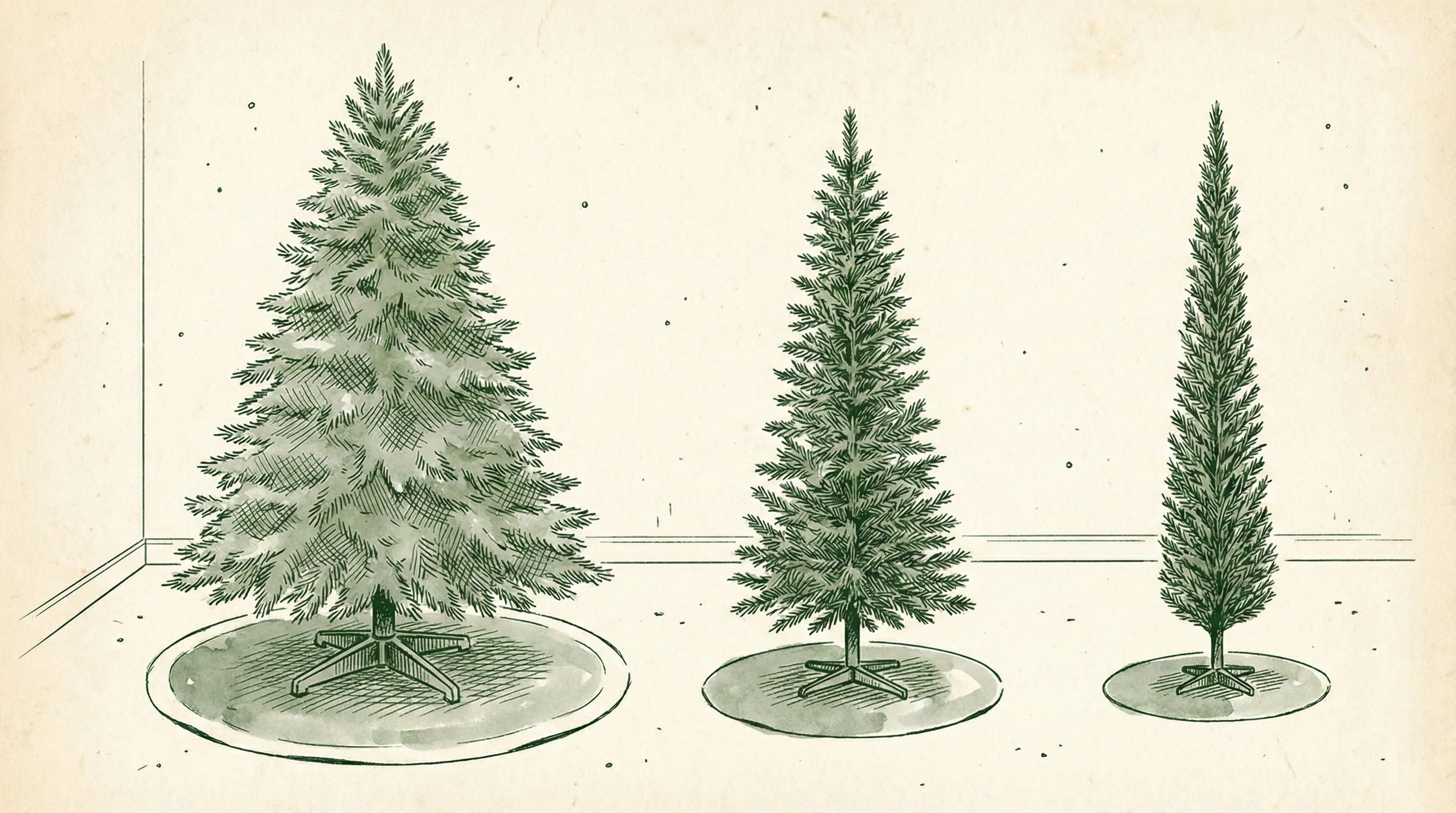 Side-by-side comparison of full, slim, and pencil tree shapes showing width differences