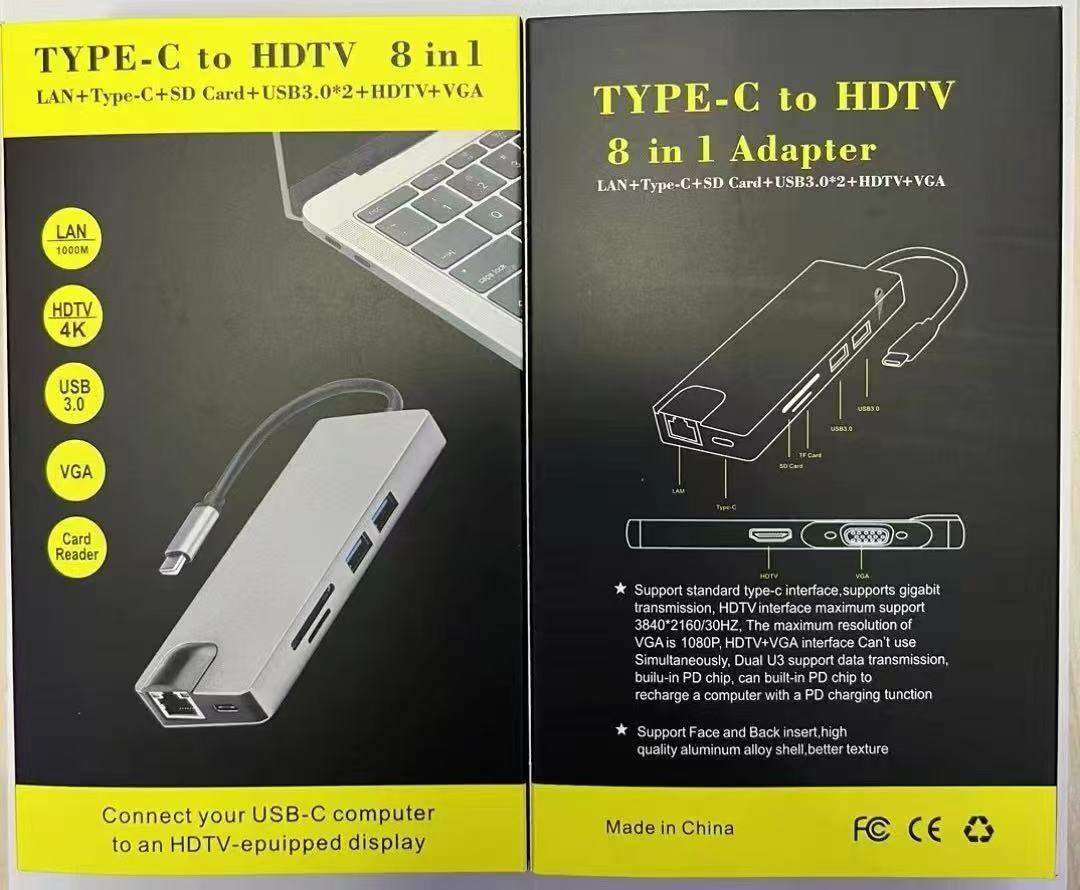 8in1 typeC to Multi Function adapter. TypeC, USB typeA x3, SD, Micro SD, HDMI, LAN, etc.