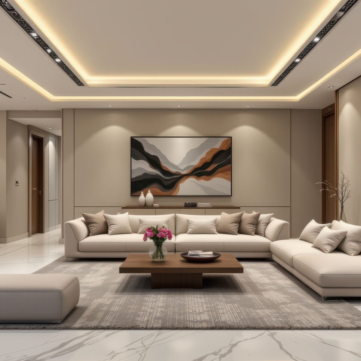 Design inspiration — modern drywall partition and ceiling concept (reference image, not a Wima project)