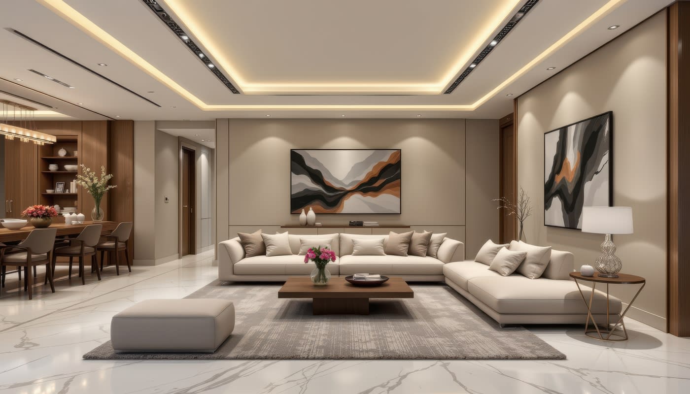 Premium interior — warm ceiling, elegant living space