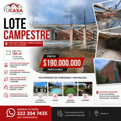 Lote en Conjunto Cerrado Sierra Nevada, Villa del Rosario - 126 m²