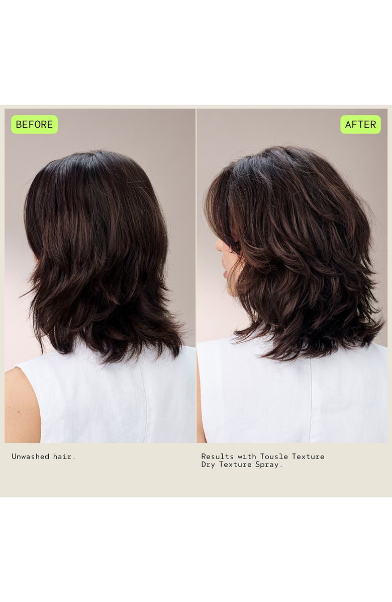 Before and after: unwashed flat hair vs. the same hair with Aveda Tousle Texture Dry Spray applied